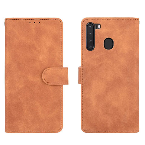 Coque Portefeuille Livre Cuir Etui Clapet L03Z pour Samsung Galaxy A21 Marron