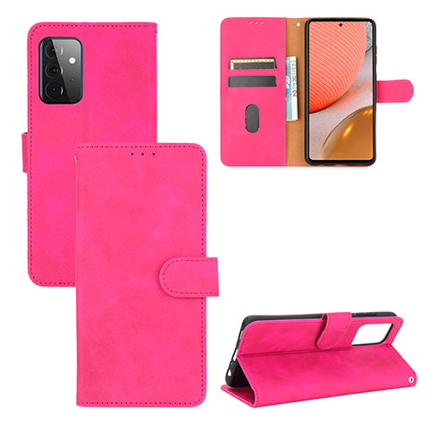 Coque Portefeuille Livre Cuir Etui Clapet L03Z pour Samsung Galaxy A72 4G Rose Rouge