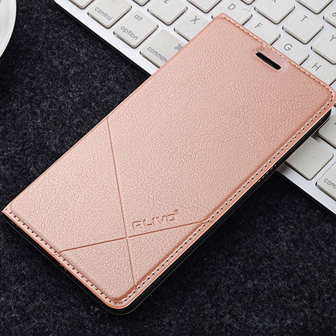 Coque Portefeuille Livre Cuir Etui Clapet L04 pour OnePlus 5T A5010 Or Rose