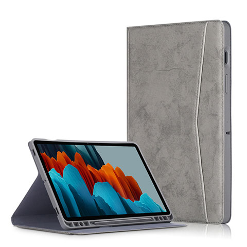 Coque Portefeuille Livre Cuir Etui Clapet L04 pour Samsung Galaxy Tab S7 Plus 5G 12.4 SM-T976 Gris