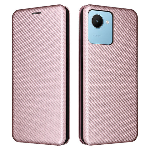 Coque Portefeuille Livre Cuir Etui Clapet L04Z pour Realme C30s Or Rose