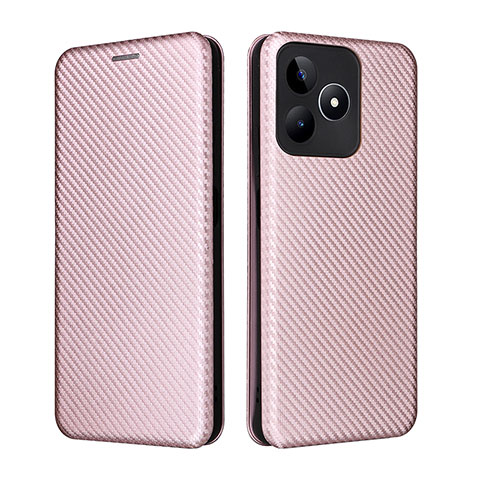 Coque Portefeuille Livre Cuir Etui Clapet L04Z pour Realme C51 Or Rose