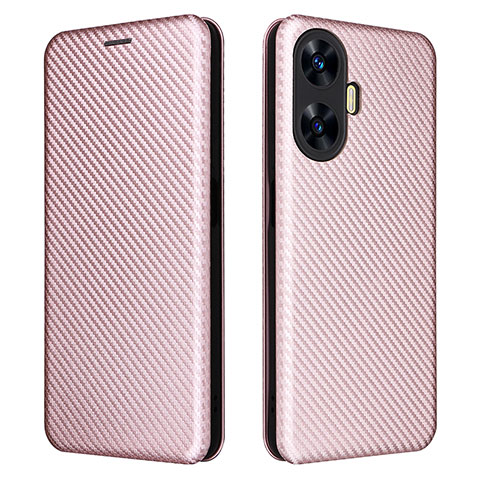 Coque Portefeuille Livre Cuir Etui Clapet L04Z pour Realme C55 Or Rose