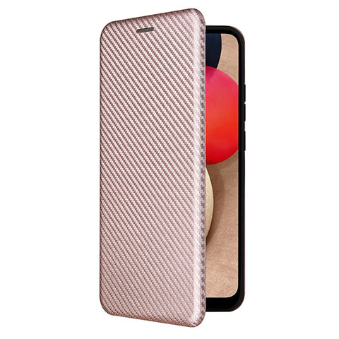 Coque Portefeuille Livre Cuir Etui Clapet L04Z pour Samsung Galaxy A02s Or Rose