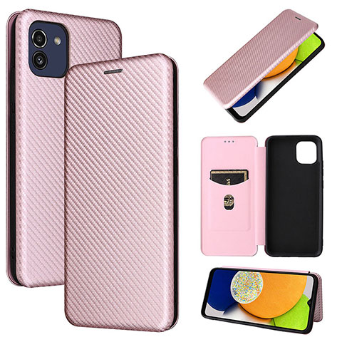 Coque Portefeuille Livre Cuir Etui Clapet L04Z pour Samsung Galaxy A03 Or Rose