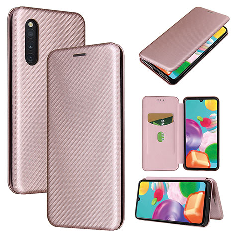 Coque Portefeuille Livre Cuir Etui Clapet L04Z pour Samsung Galaxy A41 SC-41A Or Rose