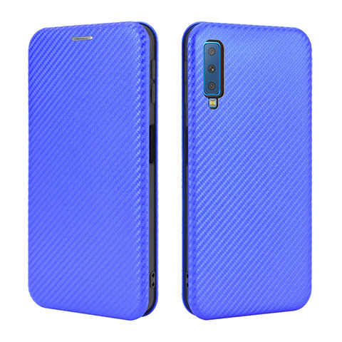 Coque Portefeuille Livre Cuir Etui Clapet L04Z pour Samsung Galaxy A7 (2018) A750 Bleu