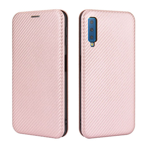 Coque Portefeuille Livre Cuir Etui Clapet L04Z pour Samsung Galaxy A7 (2018) A750 Or Rose