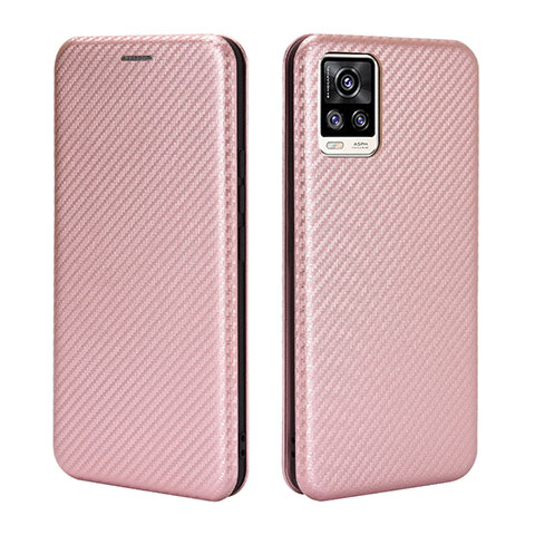 Coque Portefeuille Livre Cuir Etui Clapet L04Z pour Vivo V20 (2021) Or Rose