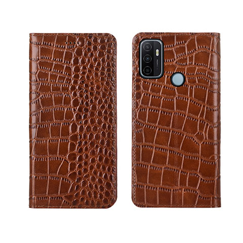 Coque Portefeuille Livre Cuir Etui Clapet L05 pour Oppo A11s Brun Clair