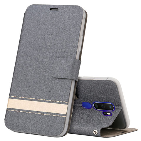 Coque Portefeuille Livre Cuir Etui Clapet L05 pour Oppo A5 (2020) Gris