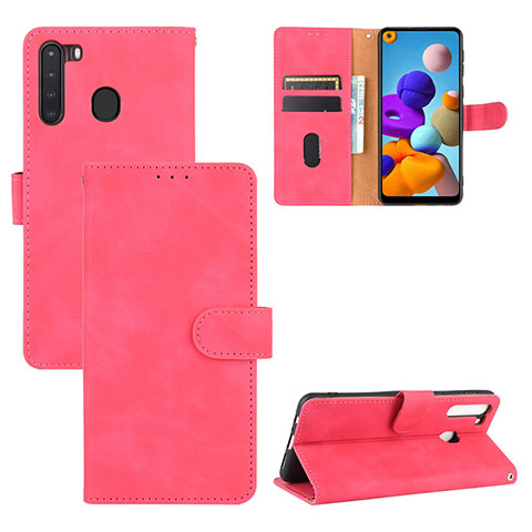 Coque Portefeuille Livre Cuir Etui Clapet L05Z pour Samsung Galaxy A21 Rose Rouge