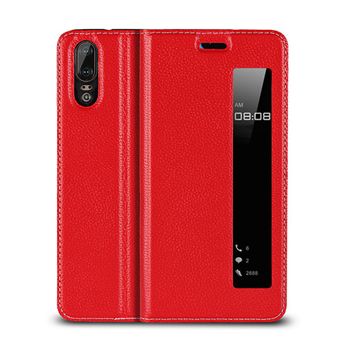 Coque Portefeuille Livre Cuir Etui Clapet L06 pour Huawei P20 Rouge