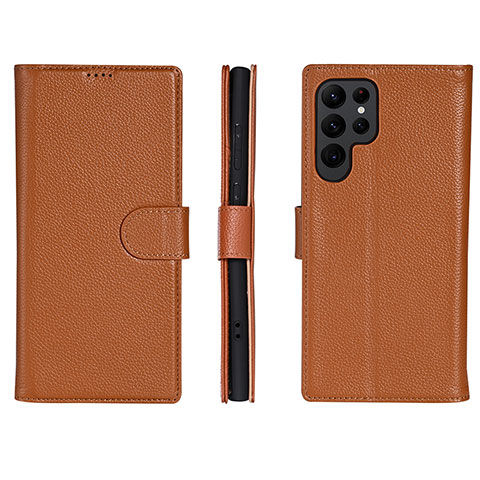 Coque Portefeuille Livre Cuir Etui Clapet L06 pour Samsung Galaxy S21 Ultra 5G Marron