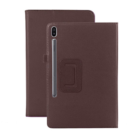 Coque Portefeuille Livre Cuir Etui Clapet L06 pour Samsung Galaxy Tab S6 10.5 SM-T860 Marron