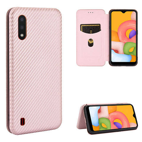 Coque Portefeuille Livre Cuir Etui Clapet L06Z pour Samsung Galaxy A01 SM-A015 Or Rose