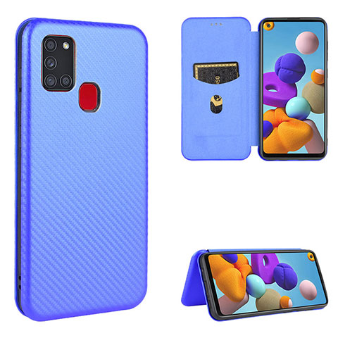 Coque Portefeuille Livre Cuir Etui Clapet L06Z pour Samsung Galaxy A21s Bleu