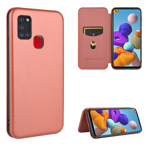 Coque Portefeuille Livre Cuir Etui Clapet L06Z pour Samsung Galaxy A21s Marron