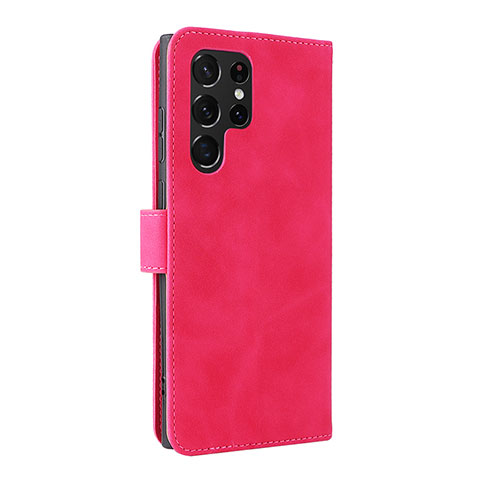 Coque Portefeuille Livre Cuir Etui Clapet L06Z pour Samsung Galaxy S22 Ultra 5G Rose Rouge