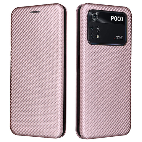 Coque Portefeuille Livre Cuir Etui Clapet L06Z pour Xiaomi Poco M4 Pro 4G Or Rose