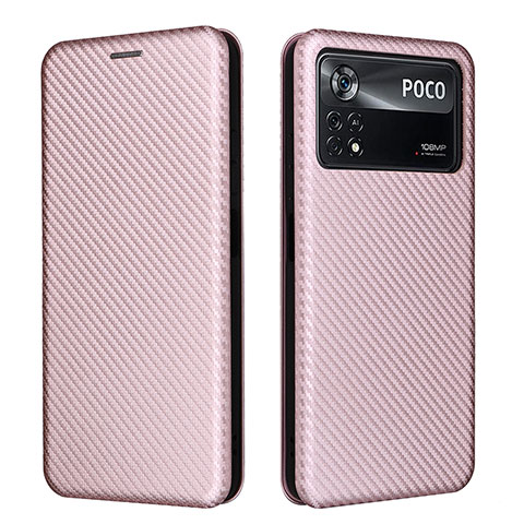 Coque Portefeuille Livre Cuir Etui Clapet L06Z pour Xiaomi Poco X4 Pro 5G Or Rose