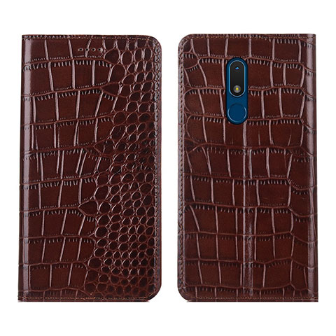 Coque Portefeuille Livre Cuir Etui Clapet L07 pour Nokia C3 Marron