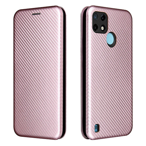 Coque Portefeuille Livre Cuir Etui Clapet L07Z pour Realme C25Y Or Rose