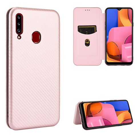 Coque Portefeuille Livre Cuir Etui Clapet L07Z pour Samsung Galaxy A20s Or Rose