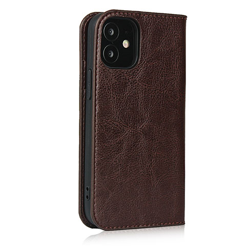 Coque Portefeuille Livre Cuir Etui Clapet L08 pour Apple iPhone 12 Mini Marron