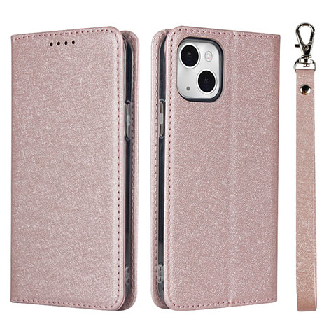 Coque Portefeuille Livre Cuir Etui Clapet L08 pour Apple iPhone 13 Or Rose