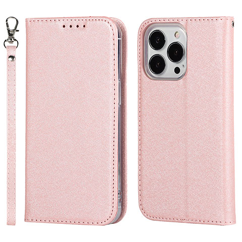 Coque Portefeuille Livre Cuir Etui Clapet L08 pour Apple iPhone 13 Pro Max Or Rose