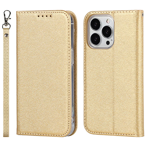 Coque Portefeuille Livre Cuir Etui Clapet L08 pour Apple iPhone 14 Pro Max Or