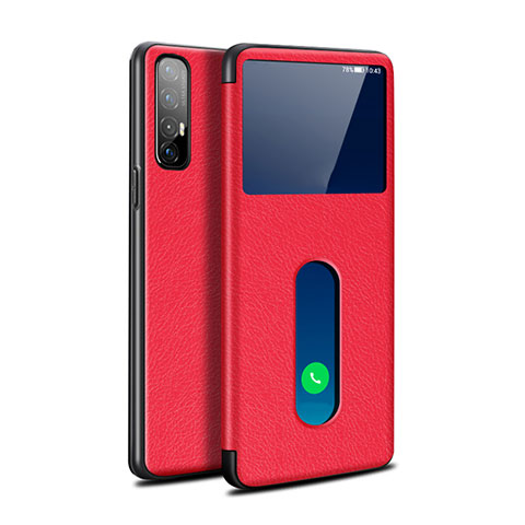 Coque Portefeuille Livre Cuir Etui Clapet L08 pour Oppo Reno3 Pro Rouge