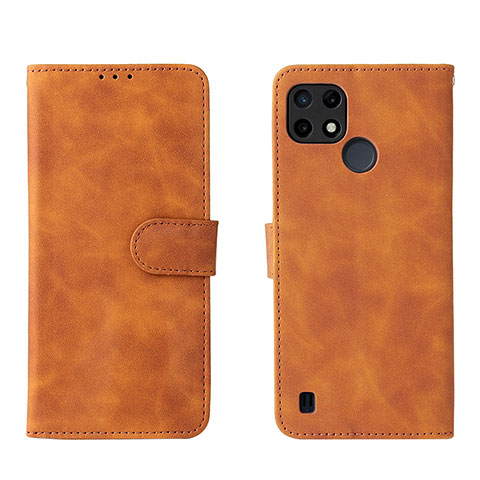 Coque Portefeuille Livre Cuir Etui Clapet L08Z pour Realme C25Y India Marron