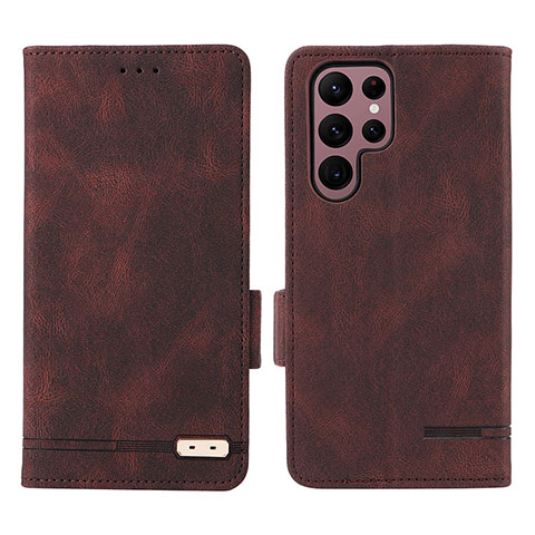 Coque Portefeuille Livre Cuir Etui Clapet L08Z pour Samsung Galaxy S22 Ultra 5G Marron