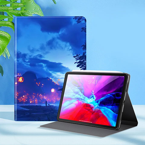 Coque Portefeuille Livre Cuir Etui Clapet L09 pour Apple iPad Pro 12.9 (2020) Bleu