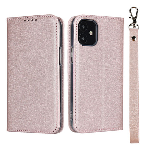 Coque Portefeuille Livre Cuir Etui Clapet L09 pour Apple iPhone 12 Mini Or Rose