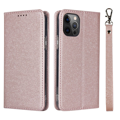 Coque Portefeuille Livre Cuir Etui Clapet L09 pour Apple iPhone 12 Pro Or Rose