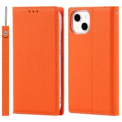 Coque Portefeuille Livre Cuir Etui Clapet L09 pour Apple iPhone 14 Orange