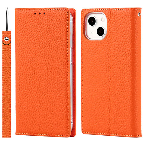 Coque Portefeuille Livre Cuir Etui Clapet L09 pour Apple iPhone 15 Orange