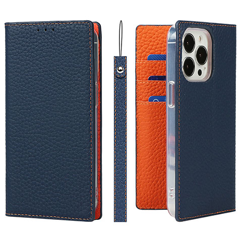 Coque Portefeuille Livre Cuir Etui Clapet L09 pour Apple iPhone 15 Pro Bleu