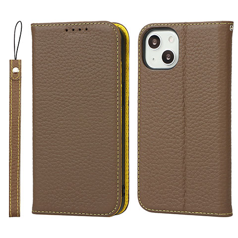 Coque Portefeuille Livre Cuir Etui Clapet L10 pour Apple iPhone 13 Marron