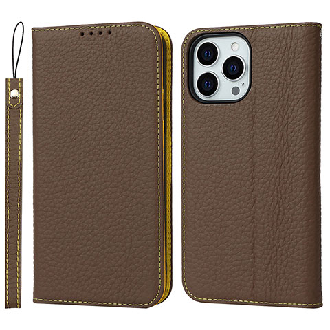 Coque Portefeuille Livre Cuir Etui Clapet L10 pour Apple iPhone 14 Pro Max Marron