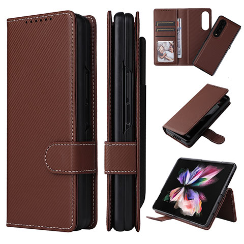 Coque Portefeuille Livre Cuir Etui Clapet L17Z pour Samsung Galaxy Z Fold3 5G Marron