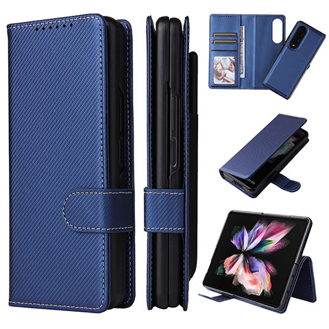 Coque Portefeuille Livre Cuir Etui Clapet L17Z pour Samsung Galaxy Z Fold4 5G Bleu