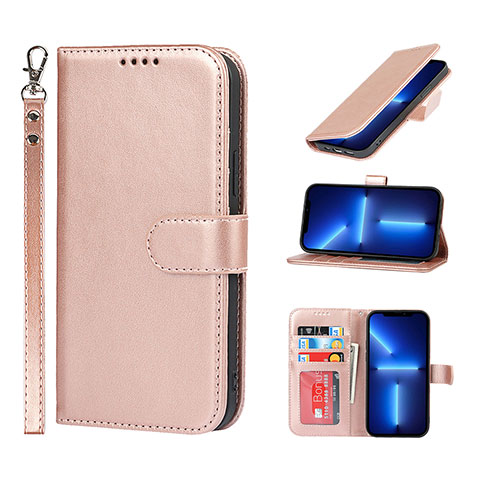 Coque Portefeuille Livre Cuir Etui Clapet L19 pour Apple iPhone 13 Pro Or Rose