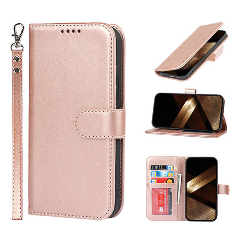 Coque Portefeuille Livre Cuir Etui Clapet L19 pour Apple iPhone 14 Pro Or Rose