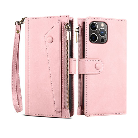 Coque Portefeuille Livre Cuir Etui Clapet L20 pour Apple iPhone 14 Pro Or Rose