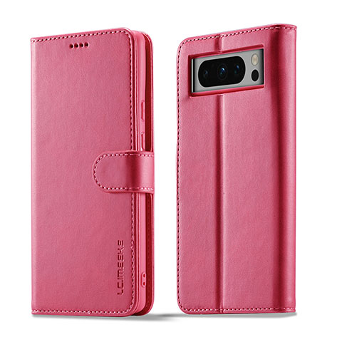 Coque Portefeuille Livre Cuir Etui Clapet LC1 pour Google Pixel 8 Pro 5G Rose Rouge