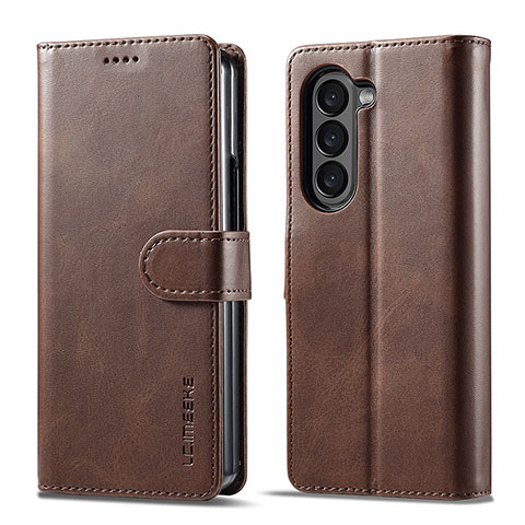 Coque Portefeuille Livre Cuir Etui Clapet LC1 pour Samsung Galaxy Z Fold5 5G Marron